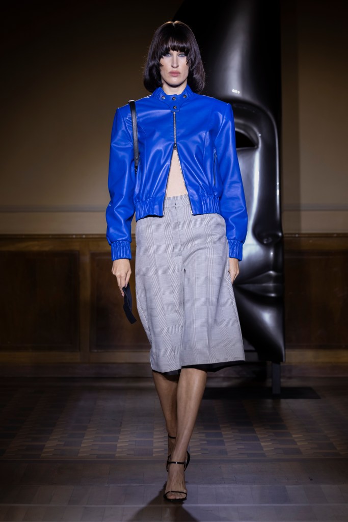 Model on the runway at the Sagío fashion show in Milan, Spring Summer 2027 Ready To Wear Fashion Week, Runway Look #018
